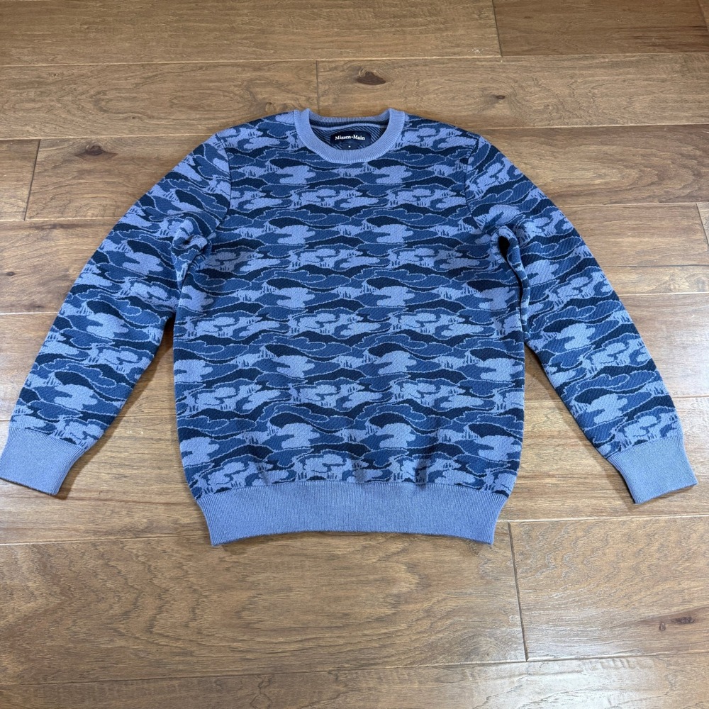 Mizzen+Main Mens Camo Crewneck Sweater Blue‎ Size Medium